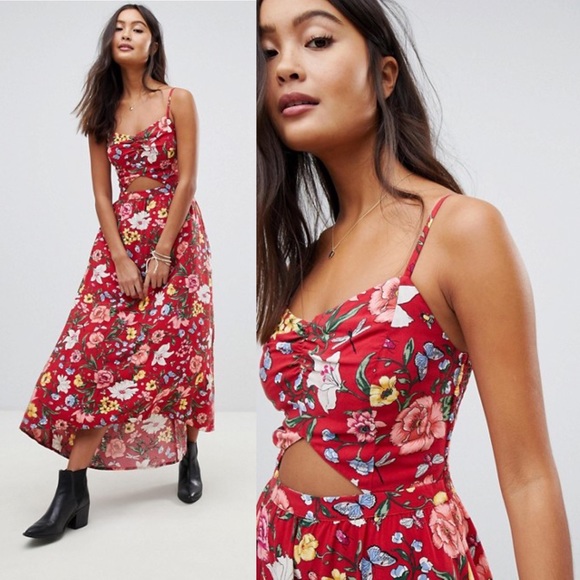 floral cut out maxi dress